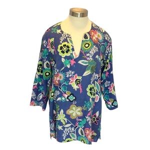Lightweight cotton tunic cover up floral tropical size medium